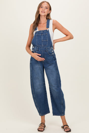 Blue Barrel Leg Maternity Denim Overalls