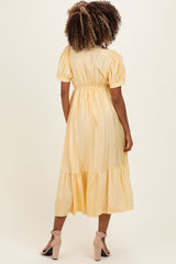 Yellow Polka Dot Short Sleeve Lace V-Neck Ruffle Hem Maternity Maxi Dress