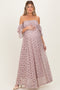 Taupe Floral Lace Off Shoulder Ruffe Sleeve Maternity Maxi Dress