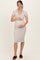 Cream/ Taupe Striped Short Sleeve Collared V-Neck Fitted Maternity Midi Dress