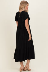 Black Textured Ruffle Hem Maxi Dress