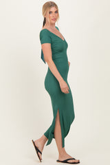Forest Green Basic Ribbed Side Slit Midi Dress