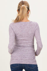 Lavender Waffle Knit Long Sleeve Ruched Maternity Tunic Top