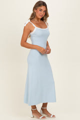 Light Blue Knit Contrast Shoulder Tie Dress