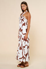 Brown Printed Halter Maxi Dress