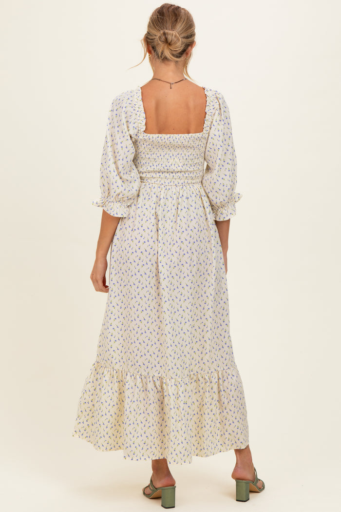 Cream Floral 3/4 Sleeve Maternity Maxi Dress