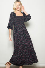 Black Floral 3/4 Sleeve Maternity Maxi Dress