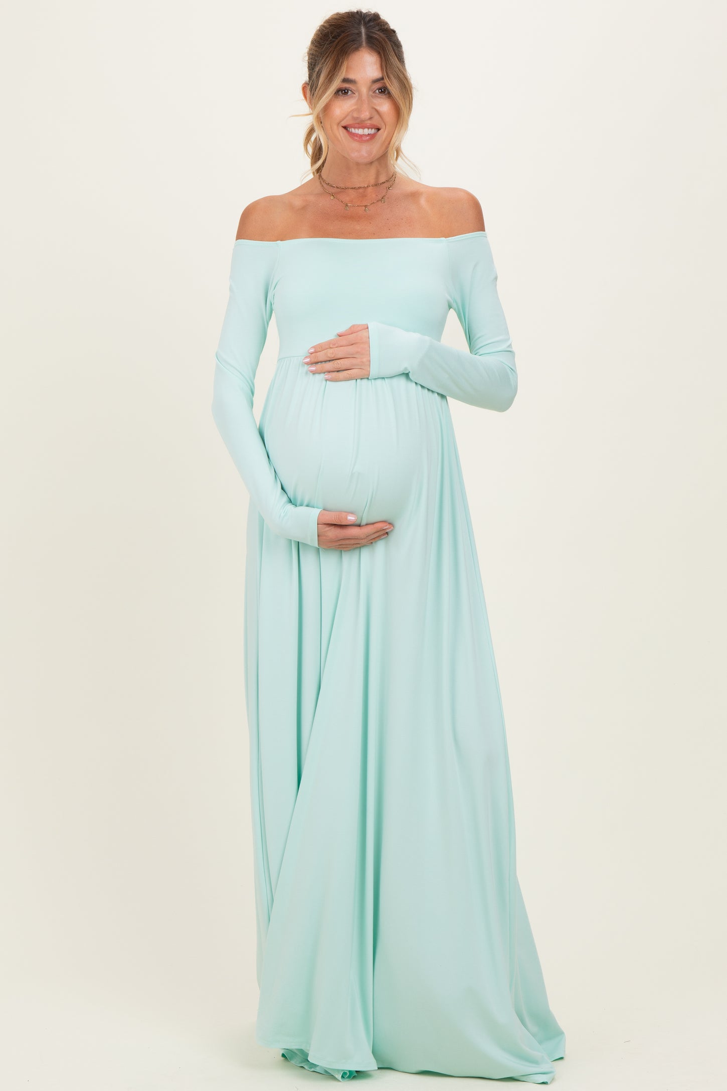 PinkBlush Mint Off Shoulder Maternity Maxi Dress