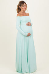 PinkBlush Mint Off Shoulder Maternity Maxi Dress