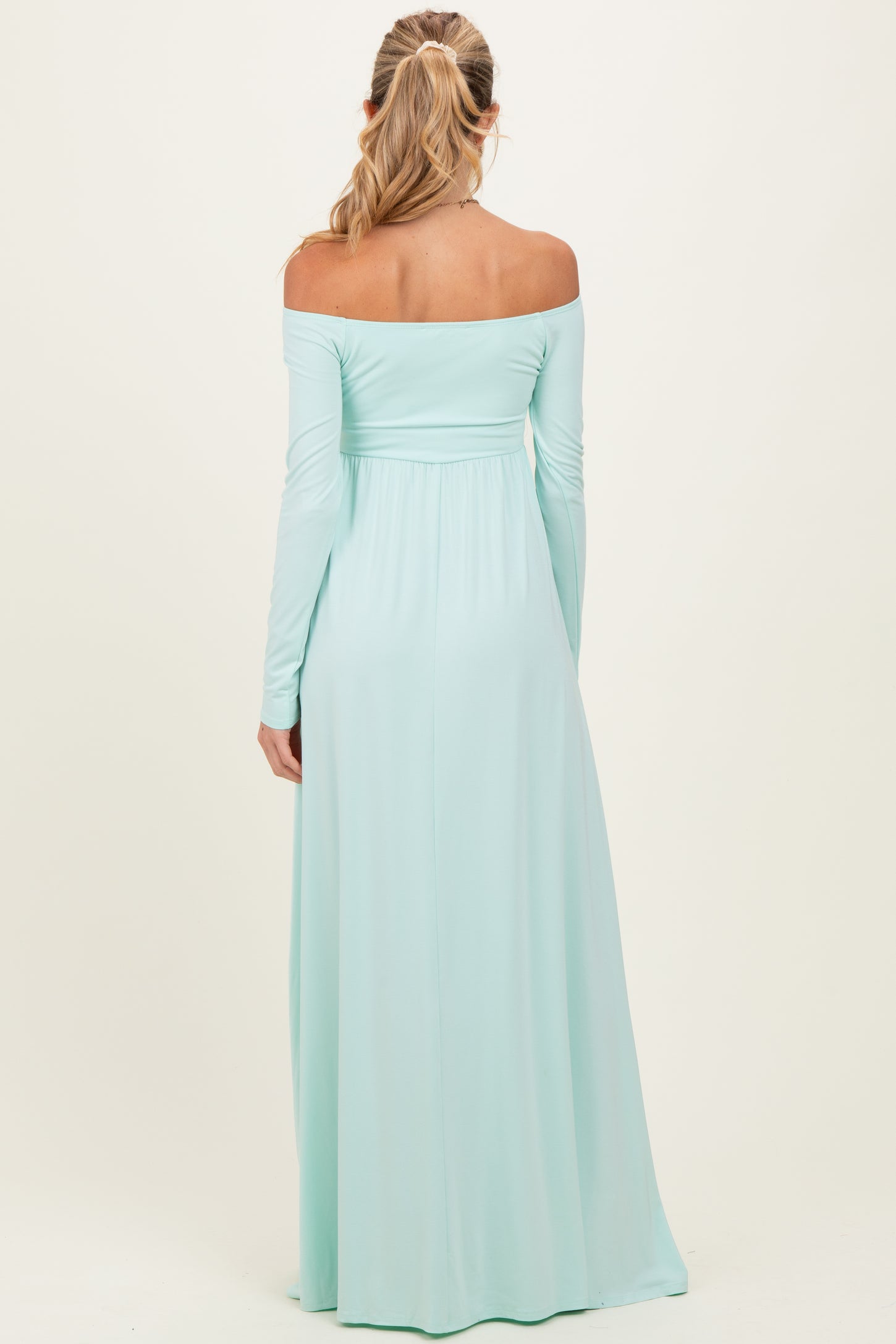 PinkBlush Mint Off Shoulder Maternity Maxi Dress