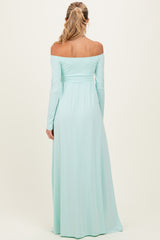 PinkBlush Mint Off Shoulder Maternity Maxi Dress