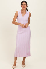 Light Pink Knit Collared Sleeveless Maternity Maxi Dress