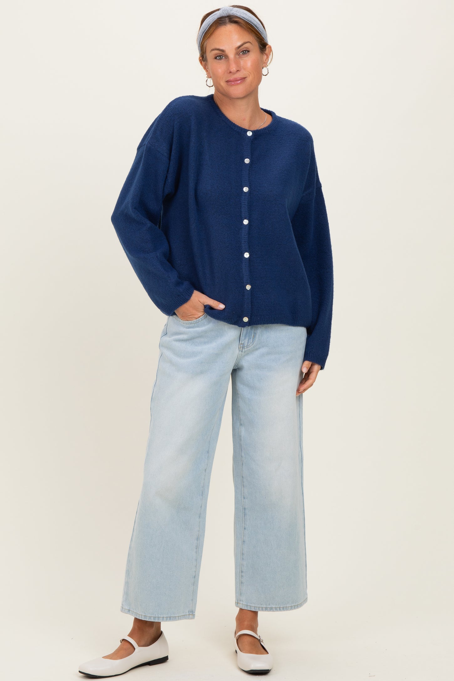 Navy Classic Crew Neck Button Cardigan