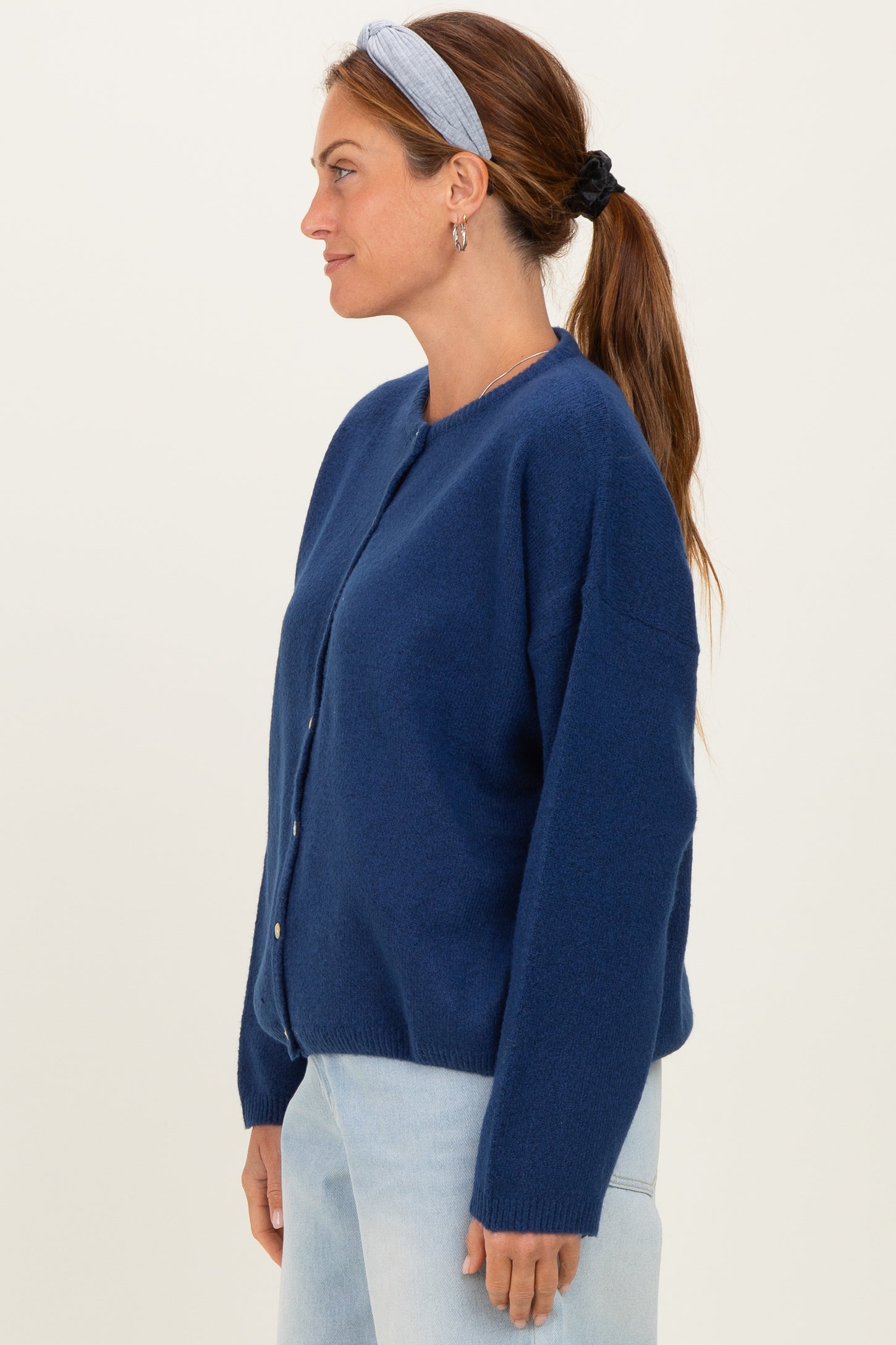 Navy Classic Crew Neck Button Cardigan