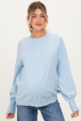 Blue Fine Knit Balloon Sleeve Maternity Sweater