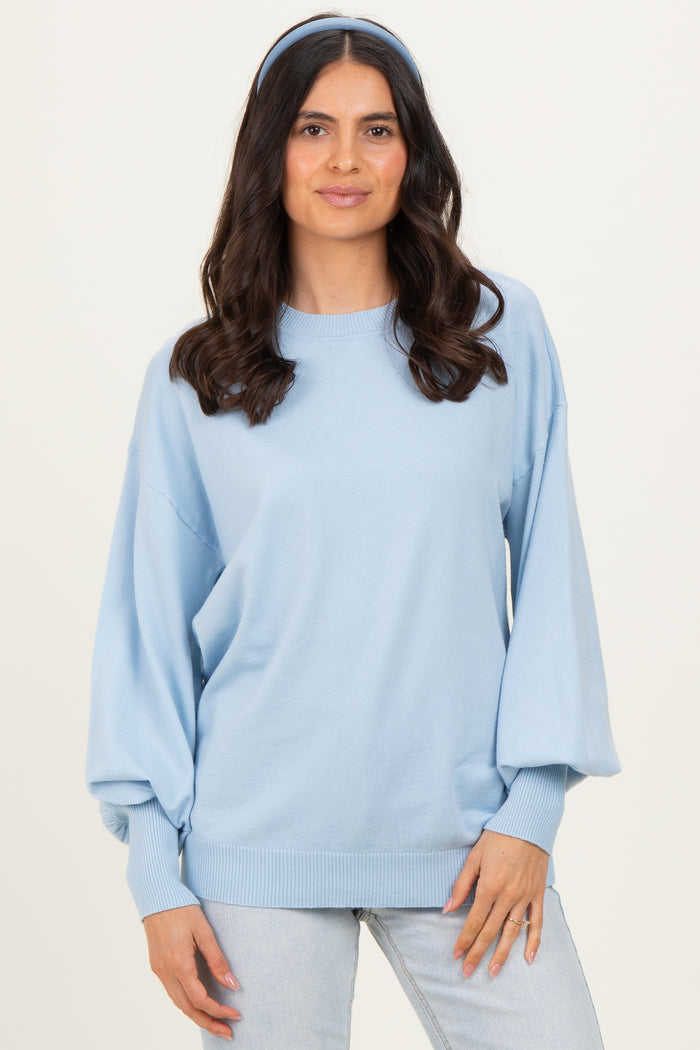 Blue Fine Knit Balloon Sleeve Maternity Sweater