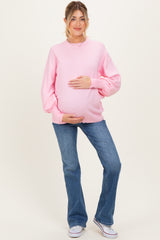 Light Pink Fine Knit Balloon Sleeve Maternity Sweater