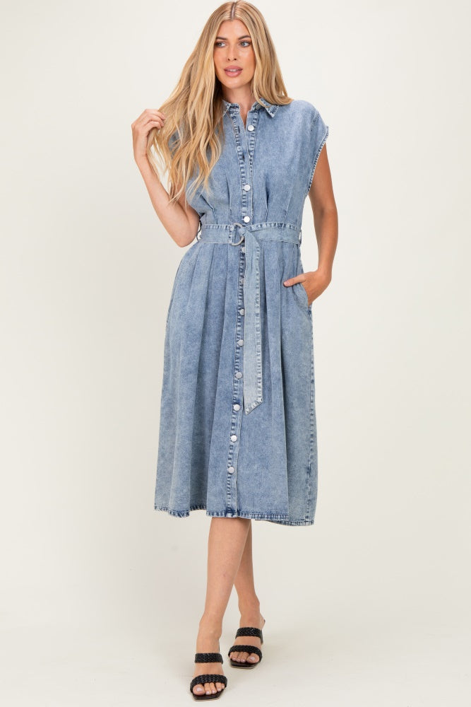 Denim Button Front Midi Dress