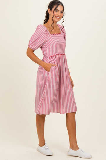 Red Gingham Square Neck Dress