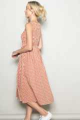 Red Gingham Smocked Sleeveless Midi Dress