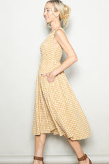 Yellow Gingham Smocked Sleeveless Midi Dress