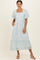 Light Blue Gingham Pleated Square Neck Midi Dress