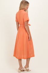 Salmon Button Down Frayed Midi Dress
