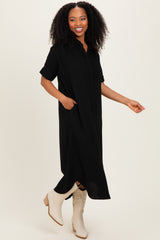 Black Button Down Midi Shirt Dress