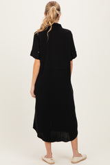 Black Button Down Maternity Midi Shirt Dress