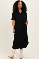 Black Button Down Midi Shirt Dress