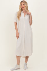 Natural Button Down Midi Shirt Dress