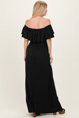 Black Ruffle Off Shoulder Maxi Dress