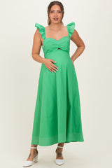 Green Cutout Seam Detail Maternity Midi Dress
