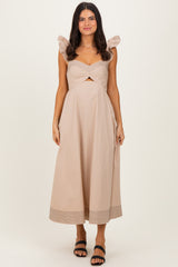 Beige Cutout Seam Detail Maternity Midi Dress