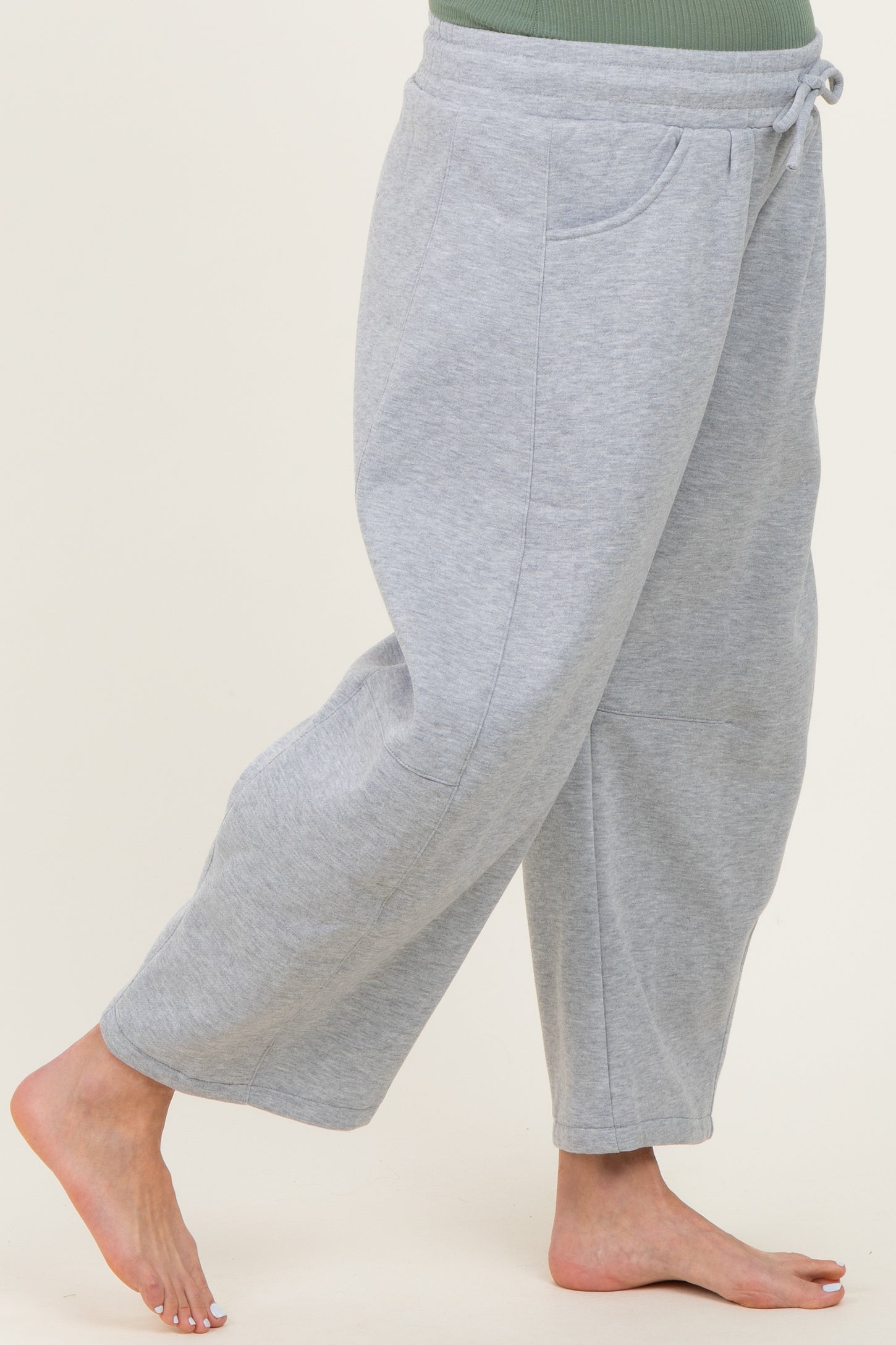 Heather Grey Barrel Leg Drawstring Maternity Sweatpants