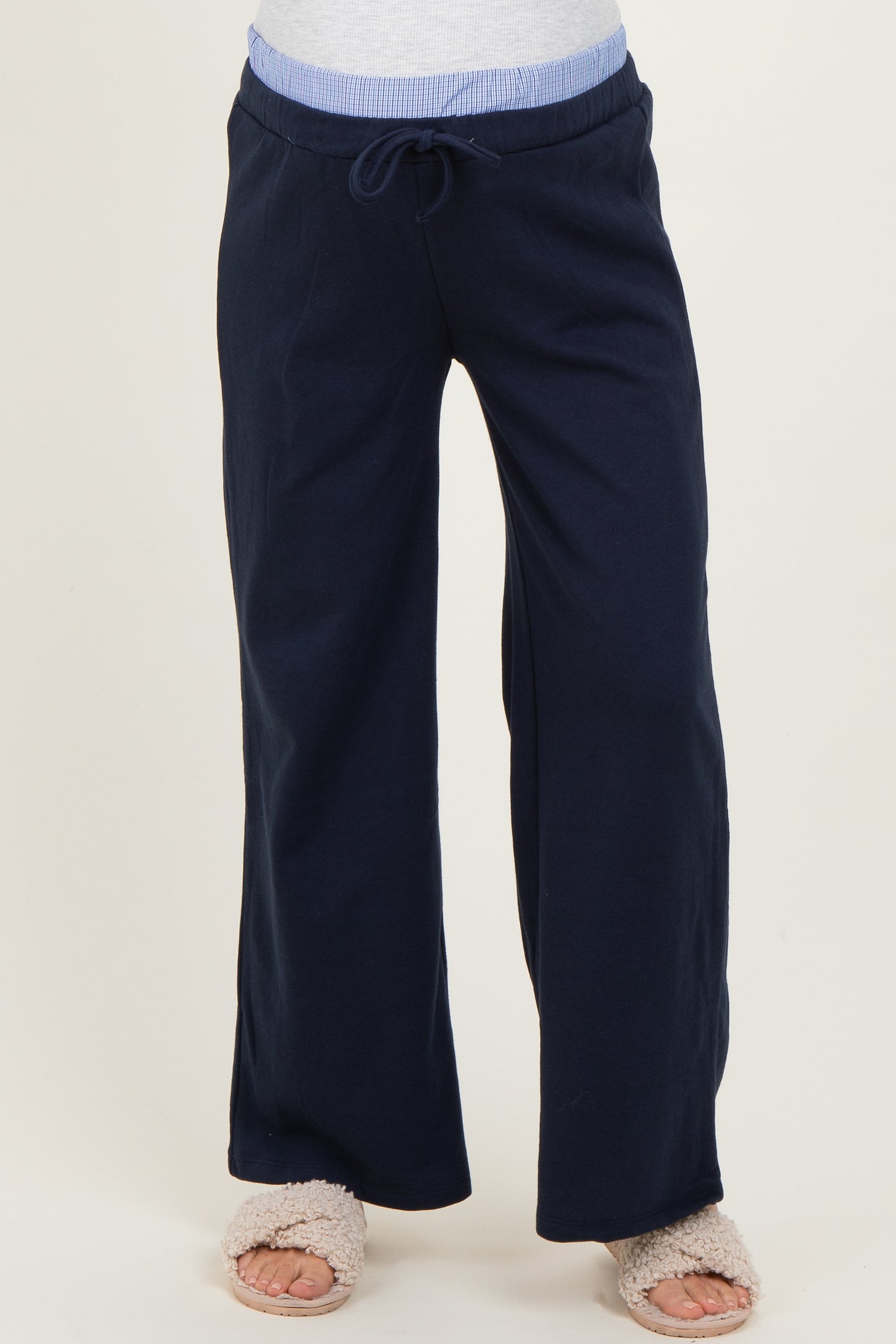 Navy Contrast Waistband Maternity Lounge Pants