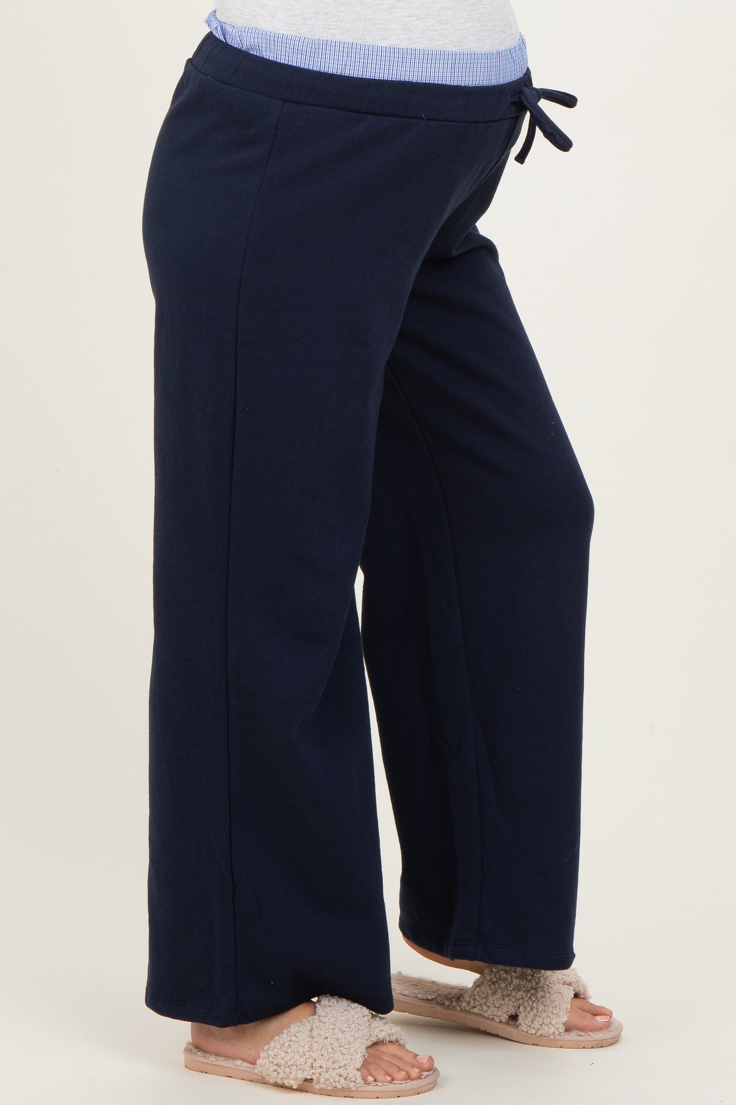 Navy Contrast Waistband Maternity Lounge Pants