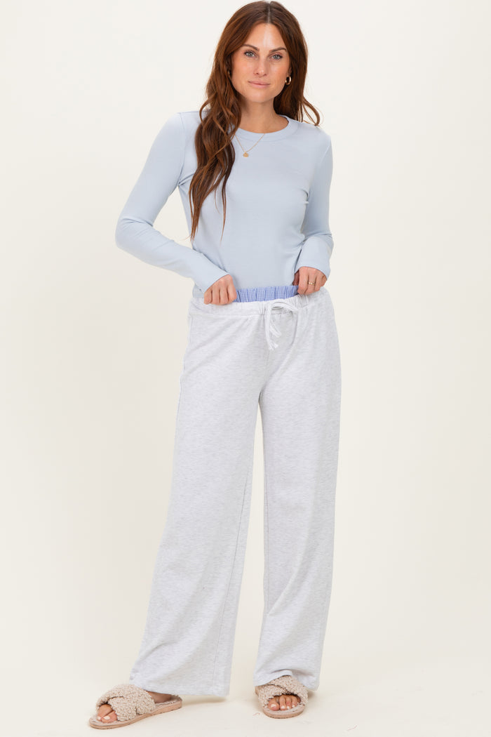 Heather Grey Contrast Waistband Maternity Lounge Pants