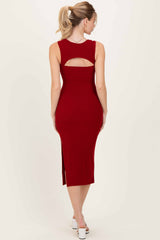 Burgundy Cutout Fitted Midi Dress