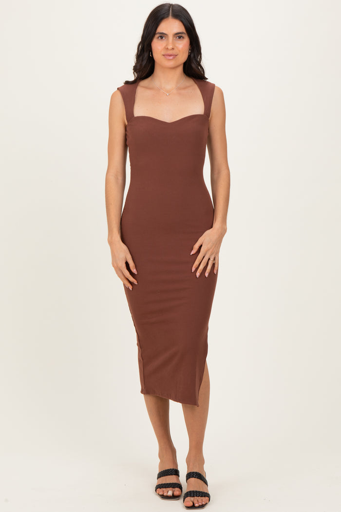 Brown Cutout Fitted Midi Dress