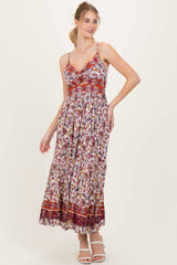 Cream Floral Twist Front Cutout Maxi Dress