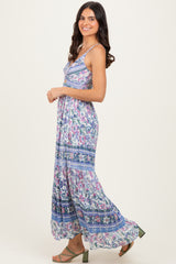 Periwinkle Floral Twist Front Cutout Maxi Dress