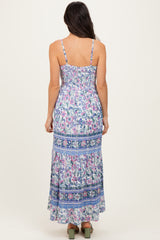 Periwinkle Floral Twist Front Cutout Maxi Dress