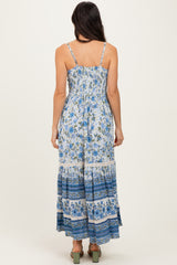 Blue Floral Twist Cutout Maxi Dress