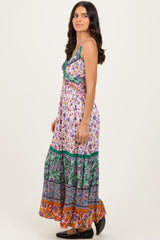 Multicolor Colorblock Floral Twist Front Cutout Maxi Dress