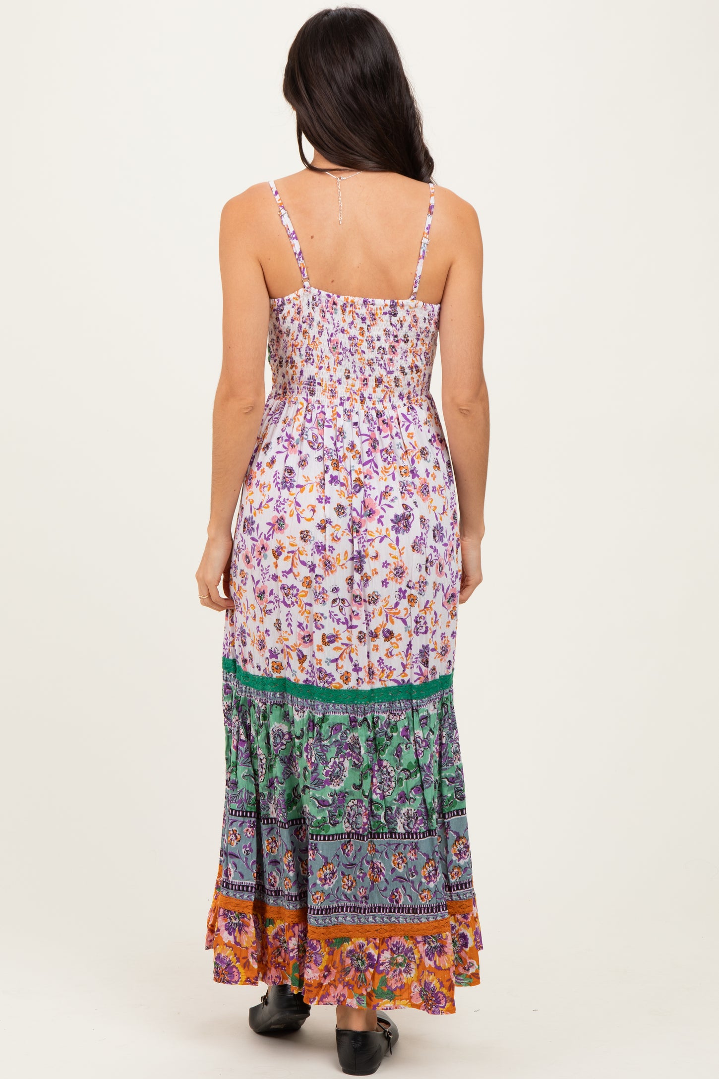 Multicolor Colorblock Floral Twist Front Cutout Maxi Dress