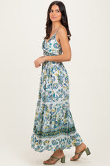 Ivory Floral Twisted Front Lace Detail Maxi Dress