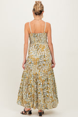 Beige Paisley Floral Twisted Front Maternity Maxi Dress