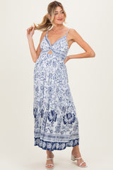 Ivory Floral Twisted Front Maternity Maxi Dress