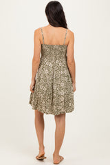 Olive Floral Smocked Sleeveless Mini Dress